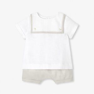 Jacadi White and Gray 12 month linen boy set
